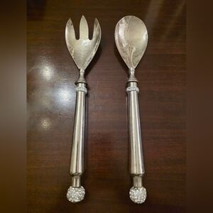 Elegant Silver Salad Server Set With Sparkle Accents